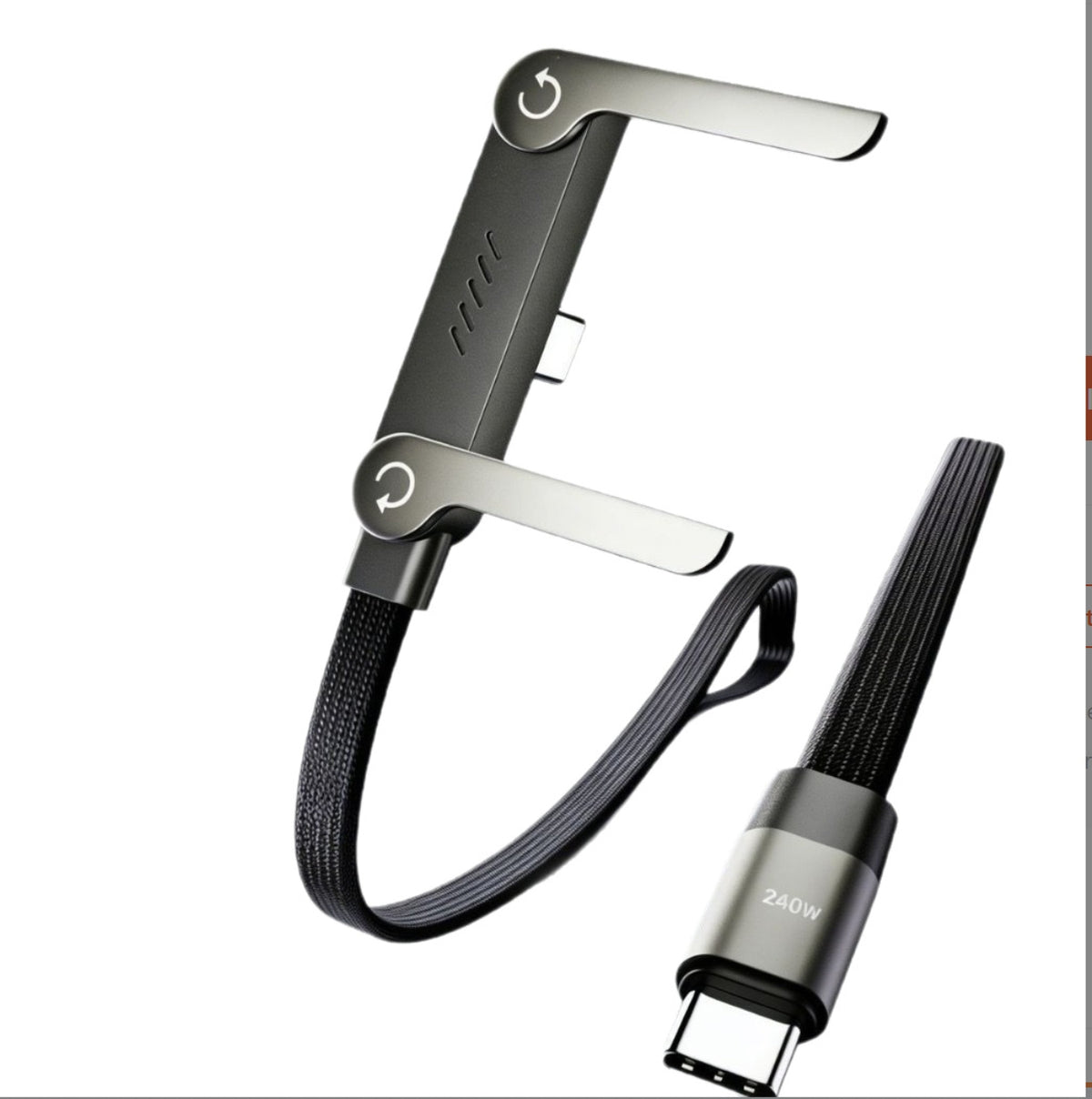 Charge Ultra-Rapide 240W, avec Câble Plat Tissé Durable, Support de Téléphone Pliable Intégré,