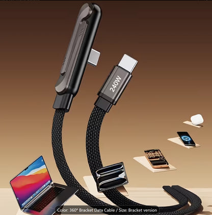 Charge Ultra-Rapide 240W, avec Câble Plat Tissé Durable, Support de Téléphone Pliable Intégré,