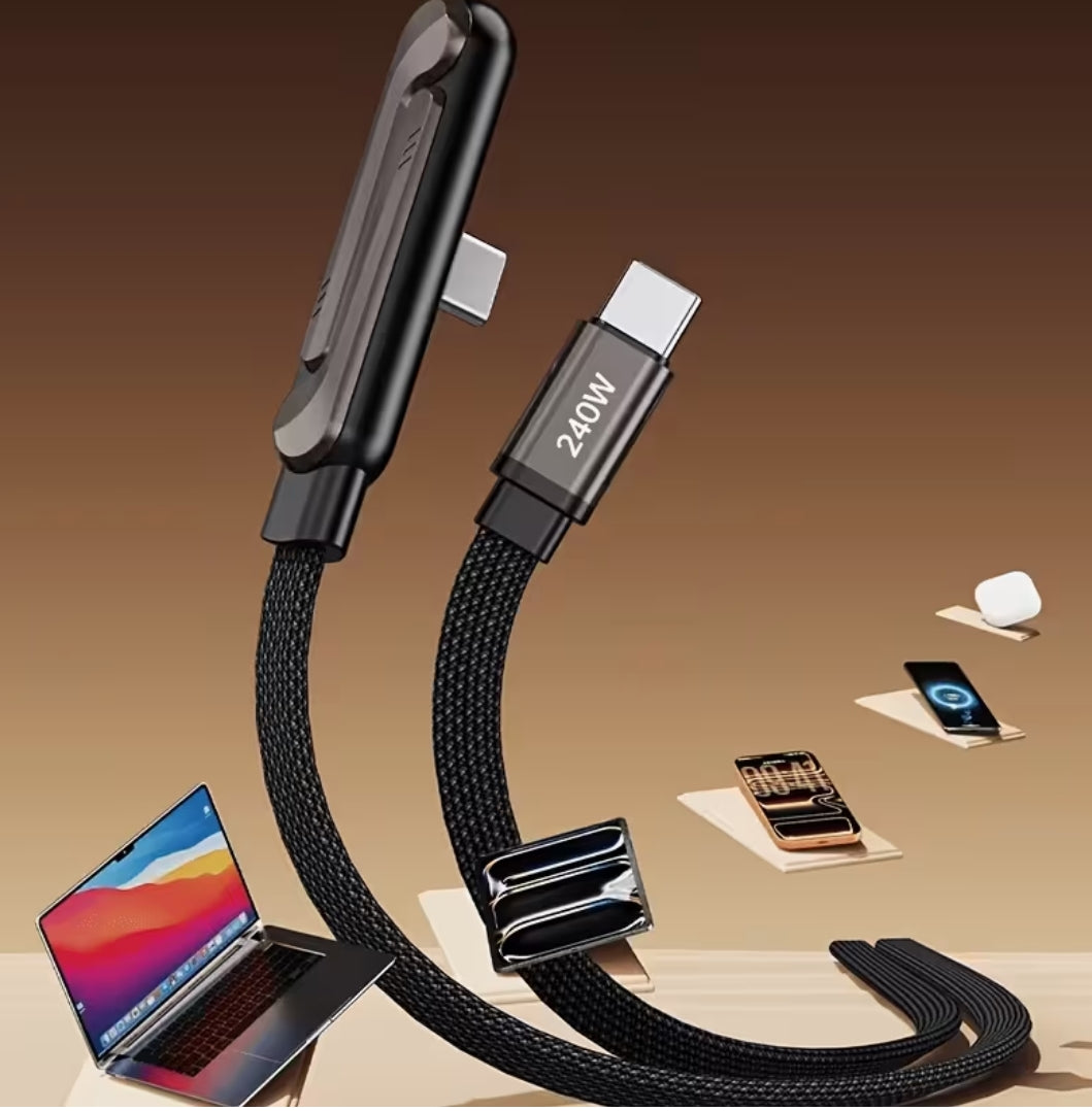 Charge Ultra-Rapide 240W, avec Câble Plat Tissé Durable, Support de Téléphone Pliable Intégré,