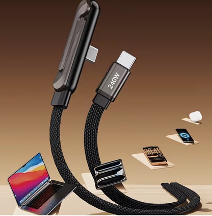 Charge Ultra-Rapide 240W, avec Câble Plat Tissé Durable, Support de Téléphone Pliable Intégré,