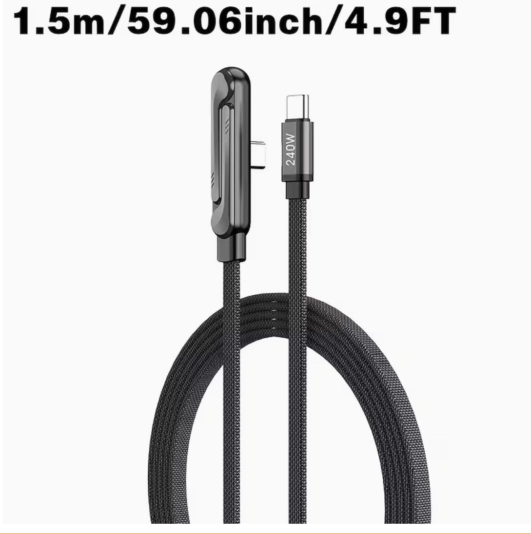 Charge Ultra-Rapide 240W, avec Câble Plat Tissé Durable, Support de Téléphone Pliable Intégré,