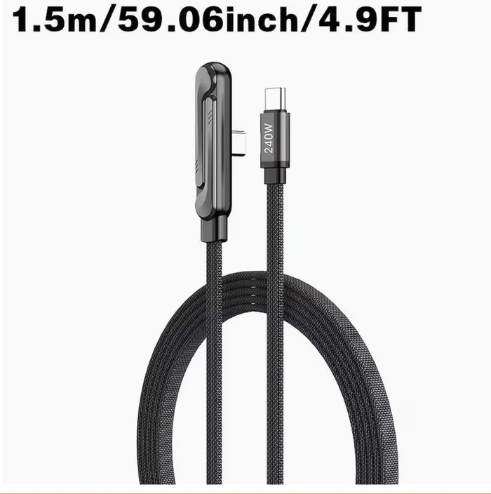 Charge Ultra-Rapide 240W, avec Câble Plat Tissé Durable, Support de Téléphone Pliable Intégré,
