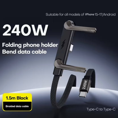 Charge Ultra-Rapide 240W, avec Câble Plat Tissé Durable, Support de Téléphone Pliable Intégré,