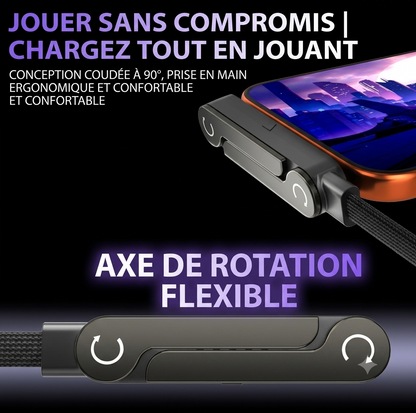 Charge Ultra-Rapide 240W, avec Câble Plat Tissé Durable, Support de Téléphone Pliable Intégré,