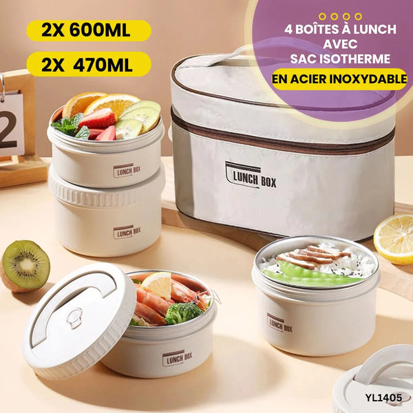 4 Boîtes à lunch avec sac isotherme