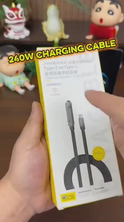 Charge Ultra-Rapide 240W, avec Câble Plat Tissé Durable, Support de Téléphone Pliable Intégré,